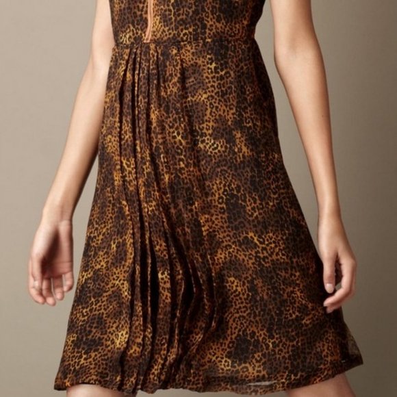 Burberry Brit Zip-Front Leopard-Print Mulberry Silk Dress Size 4 Georgette - Picture 3 of 14